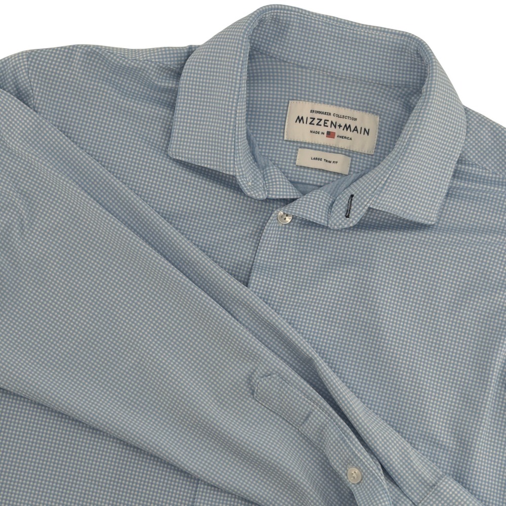 Mizzen Main Spinnaker Mens Large Trim Fit Performance‎ Gingham Shirt Blue